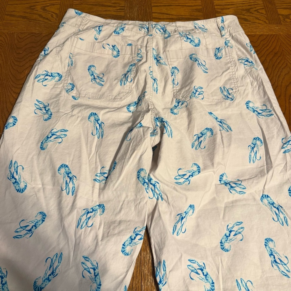 Maeve Anthropologie Colette Cropped Wide Leg Ivory Pants Blue Lobster Print 16W - Picture 12 of 15